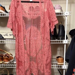 Pink Lace Kimono Cardigan